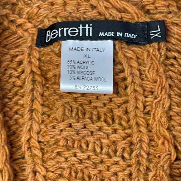 Berretti Made in Italy Alpaca Wool Cable Knit Cardigan | Rust Orange XL - Picture 15 of 16
